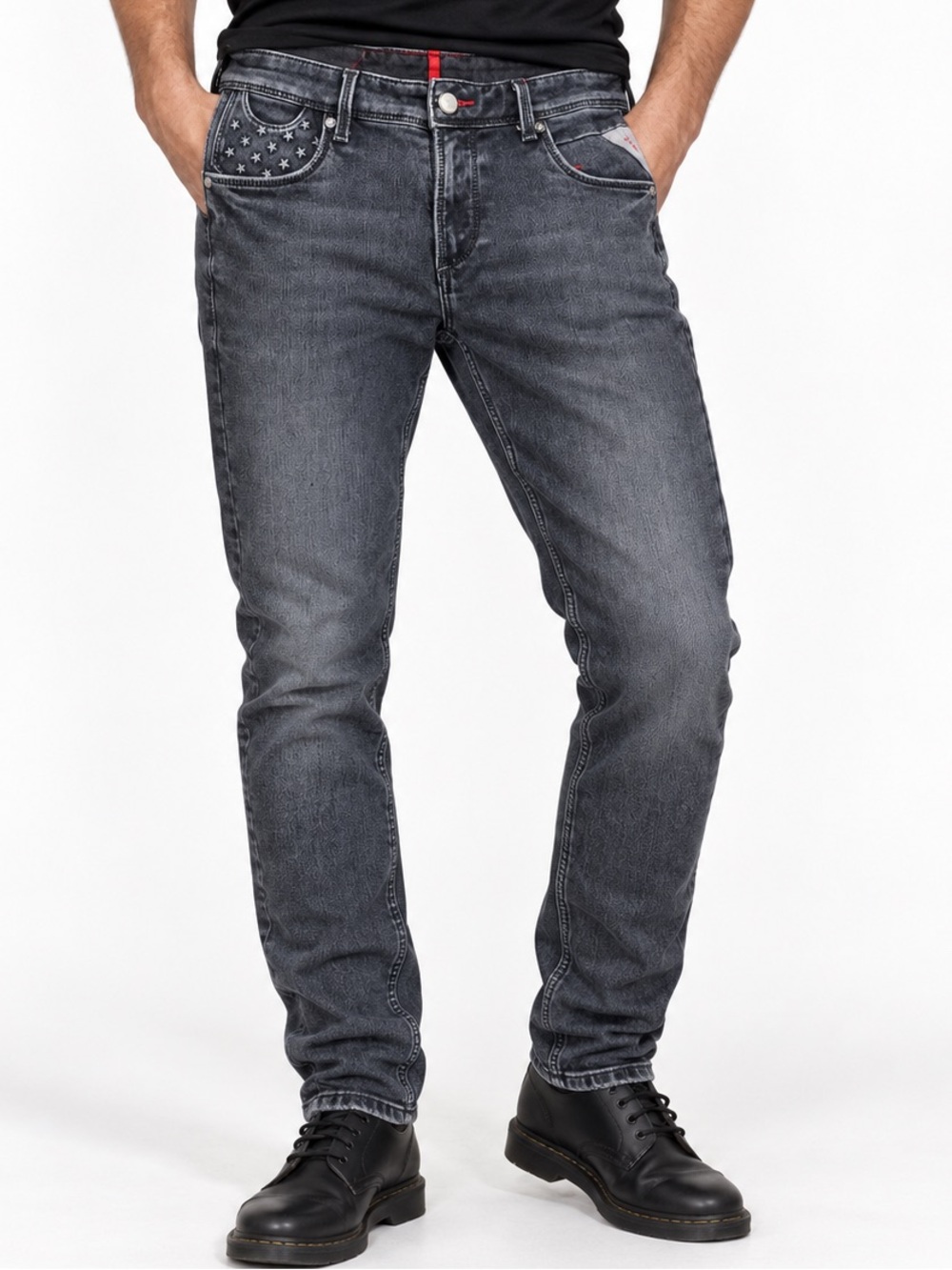 Supreme Washed Black Slim Skinny Jeans Star Pocket USA Size 34